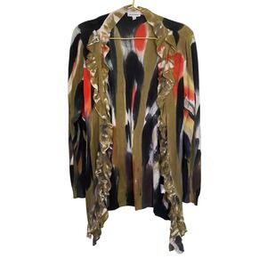 ADORE Women's Cardigan Sweater Abstract Print Ruffled Open Front Size L